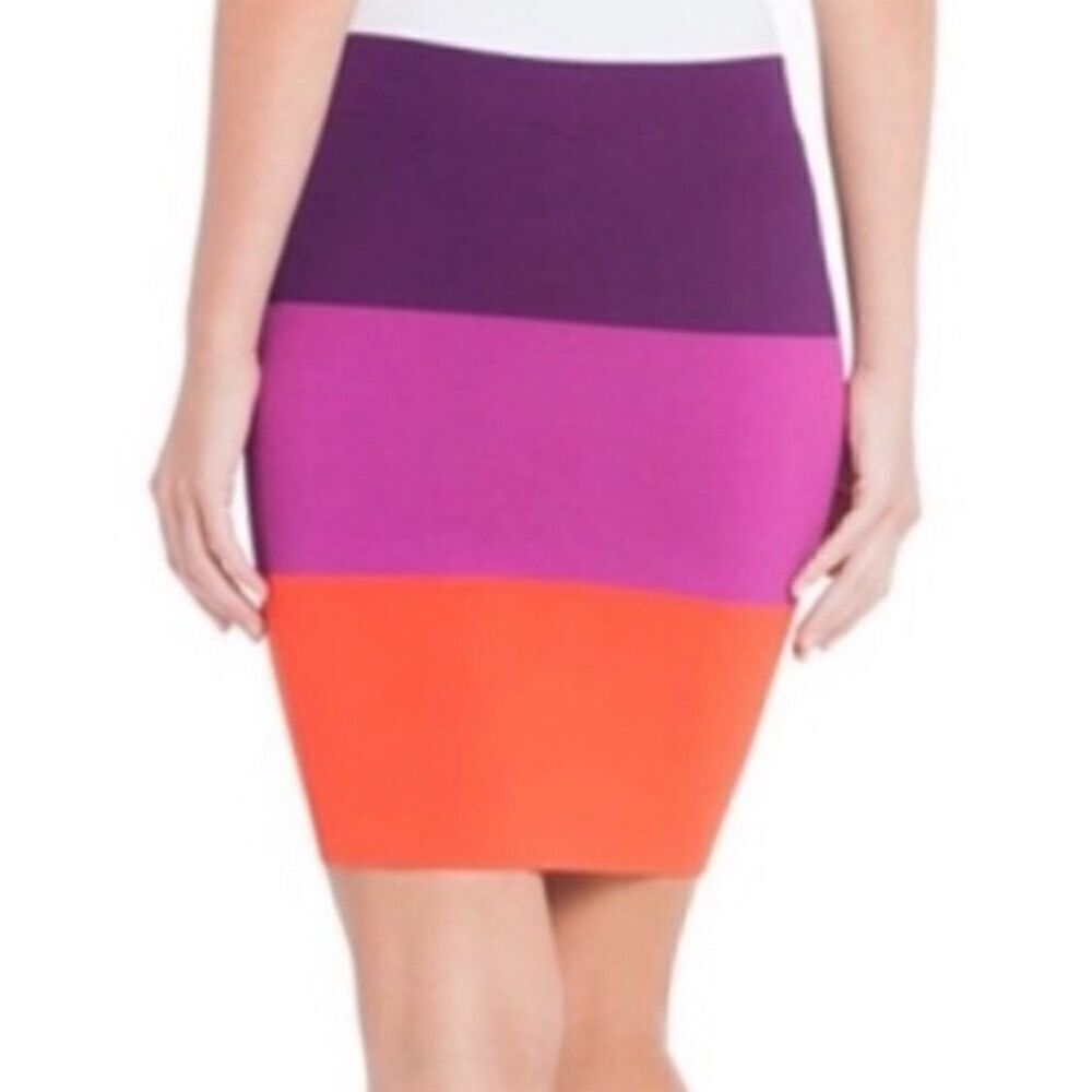 BCBGMAXAZRIA Women's M Colorblock Bandage Knee Length Skirt Multicolor